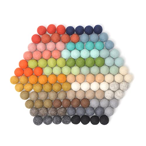Glaciart One Felt Pom Poms, Wool Felt Balls (120 Pieces) 1.5 cm – 0.6 Inch, Handmade Felted 30 Colors (Green, Pink, Blue, Yellow and More) Bulk Small Puff for Felting and Garland