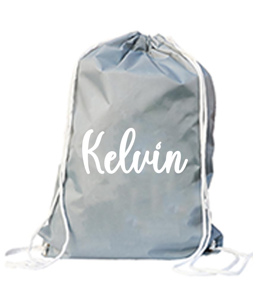 Personalised Name Rucksack Bag Swimming School Sports PE Drawstring Gym & Swimming Bag (Grey (Personalised))
