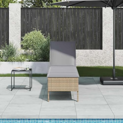 Ziaphsol Tumbona con cojín beis, 55 x 200 x 44 cm, poliratán, respaldo ajustable, resistente a los rayos UV, para jardín, terraza, zona de piscina, relax cómodo