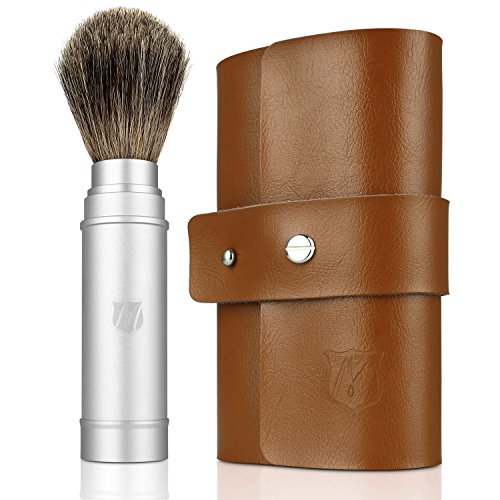 Miusco Badger Hair Shaving Brush Travel Kit with Leather Case