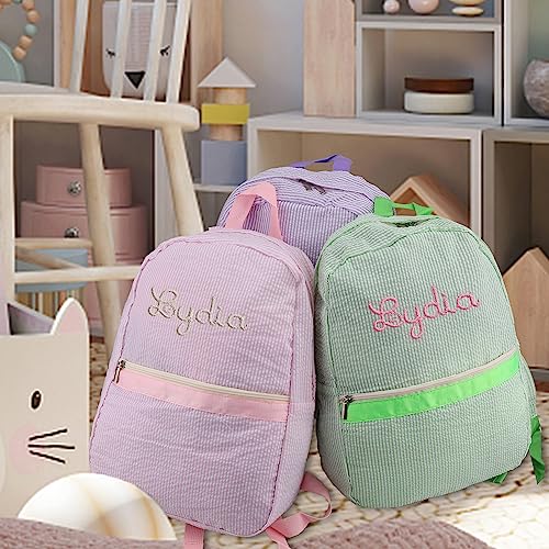 Personalized Backpack Embroidered Name Seersucker Preppy Backpack Aesthetic Backpack Cream Backpacks Mini Backpack4
