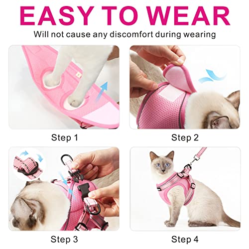 Otunrues Cat Harness And Leash Set For Walking Escape Proof, Easy-To-Wear Adjustable Cat Harness With Reflective Strap - Comfort Fit For Pet Kitten Cat (L, Pink) #TOP3