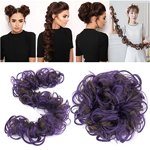IMISSU Large Size Hairpiece Curly Messy Hair Bun Wrap Scrunchies Elastic Hair Band Donut Updo Chignon Hair Extension Piece for Women Girl (Brown Purple) - Image 4