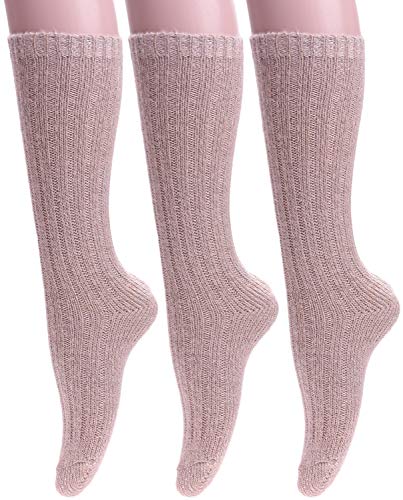 3 Pairs Women Winter Wool Cable Knit Crew Knee High Boot Socks,Size 5-11 W605 (3pairs khaki)