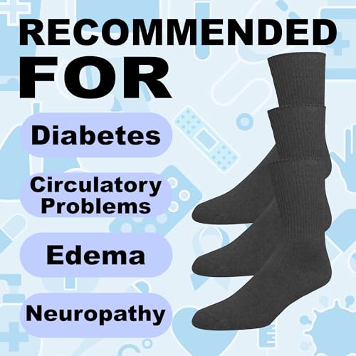 EMEM Apparel Men's Diabetic Crew Cotton Socks | Non-Binding Loose Top | Seamless Toe | 3-Pair | Big and Tall Available2