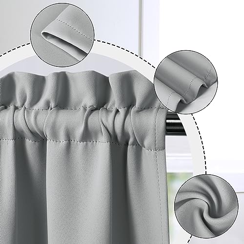 LinTimes Short Curtains for Bathroom Set 2 Panels Rod Pocket Cafe Tier Curtains Light Blocking Blackout Room Darkening Camper Curtains for Small Windows Kitchen 26x30 Inch Length Light Grey Wine - Image 2