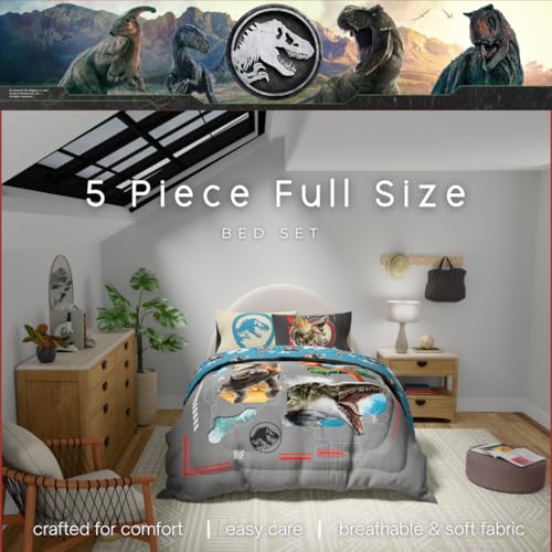 Image of Jurassic World Rebirth Kids Bedding Super Soft Cozy Microfiber Comforter and Sheet Set, 5 Piece Full Size, (Officially Licensed Product) By Franco