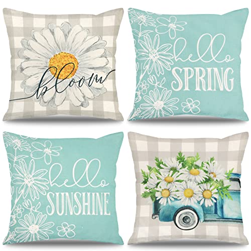 UXORSN Spring Cushion Covers 18x18 Inch Set of 4 Daisy Flora