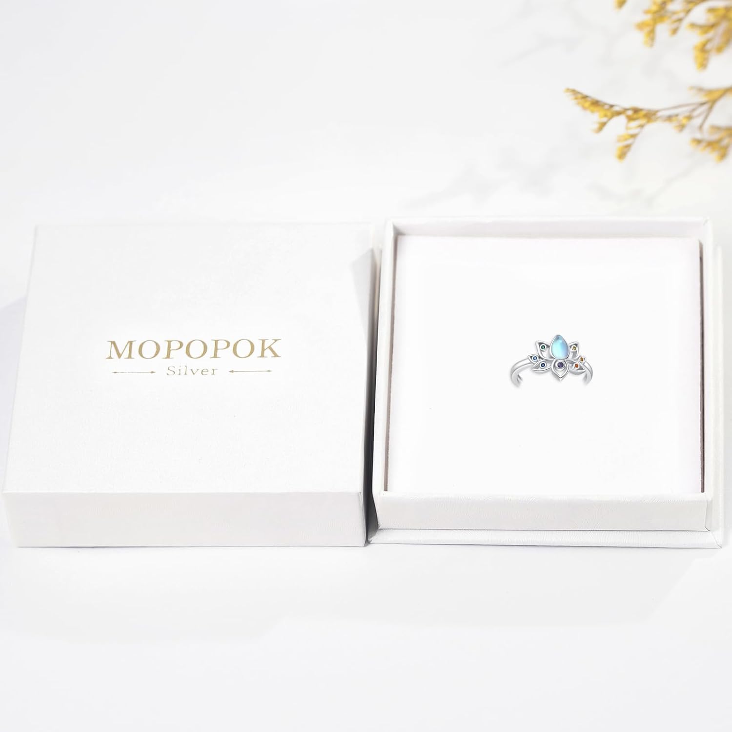 Moonstone Lotus Ring for women S925 Sterling Silver Lotus Flower Chakra Ring Yoga Adjustable Protecting Jewelry Gifts for Birthday Christmas #7# 8# 9 - Image 7