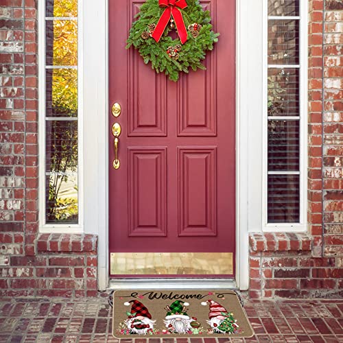 Image of TREWAVE Christmas Welcome Decorative Doormat, Christmas Gnome Buffalo Plaid Door Mat, Non Slip Entrance Floor Rug, 29 x 17 Inch