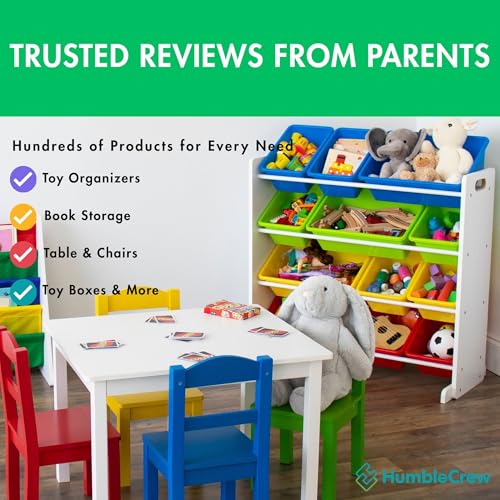 Image of Humble Crew Children's Bookcase Storage Rack with 4 Tiers, Children's Bookrack, Bookshelf, White /Primary