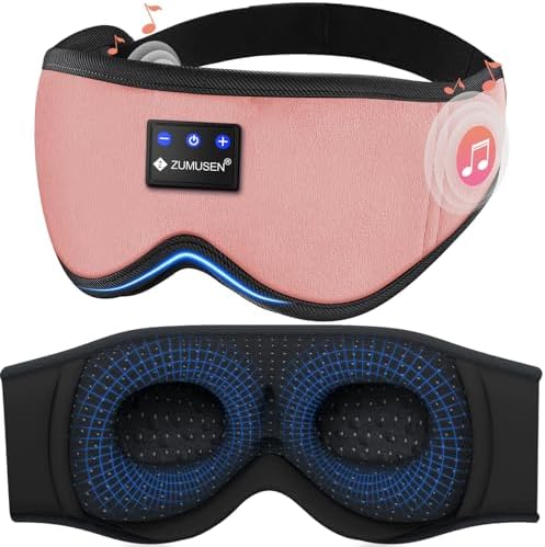 ZUMUSEN Bluetooth Sleep Headphones, 3D Wireless Music Eye Mask with Ultra-Thin Stereo Speakers, Adjustable Sleep Mask for Side Sleepers, Perfect for Travel, Meditation, Relaxation