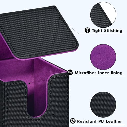 Image of ZLCA Card Deck Box for MTG, Yugioh Deck Case Holds 100+ Single Sleeved Cards, PU Leather Magnetic Storage Box Fits for CCG TCG Sport Card (Black& Purple)