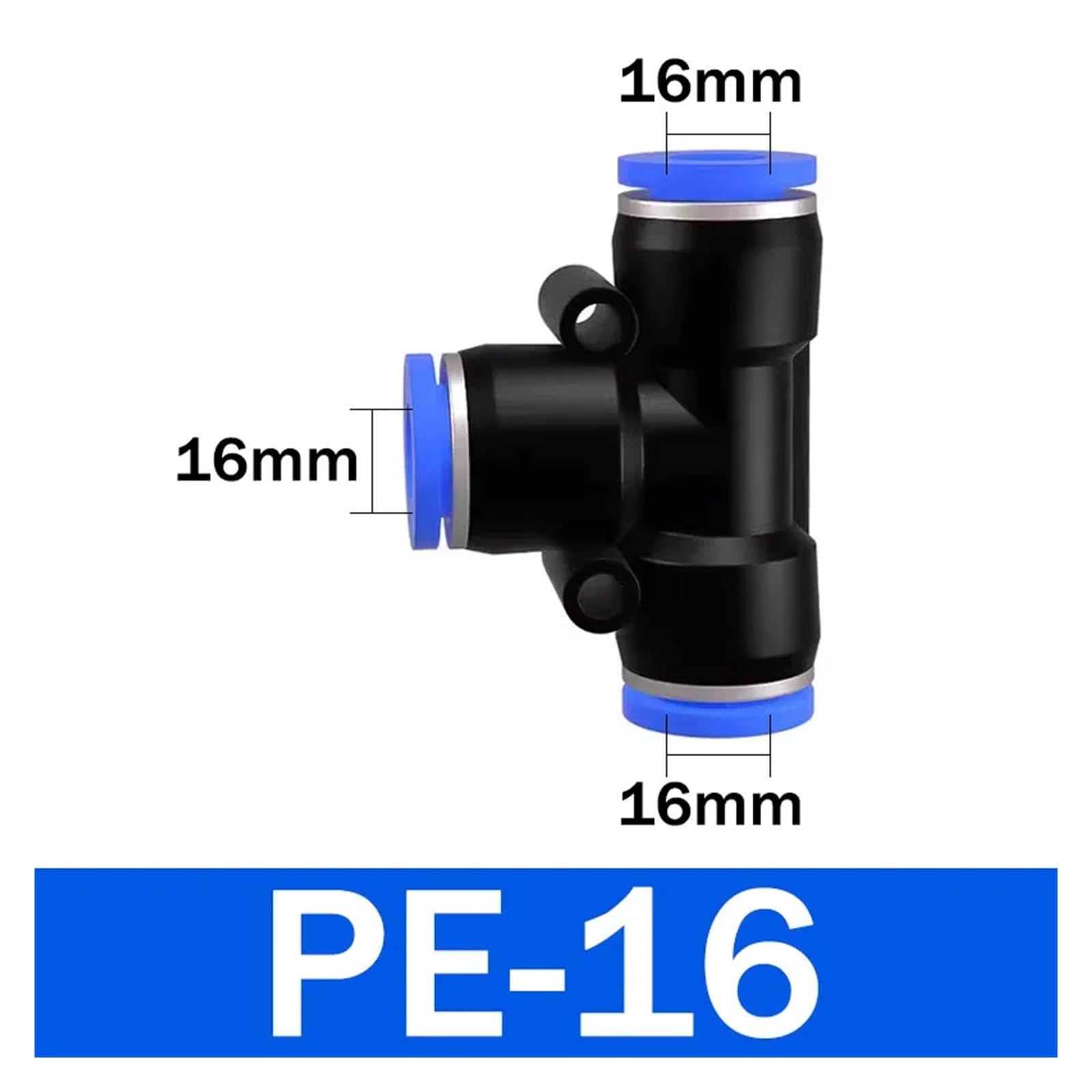 TaoHHU Conectores de aire de PE, conexión neumática rápida de 4 mm, 6 mm, 8 mm, 10 mm y 12 mm, conector de tubo de manguera de agua de plástico de 3 vías, 20/100 unidades(PE-16,100 PCS)