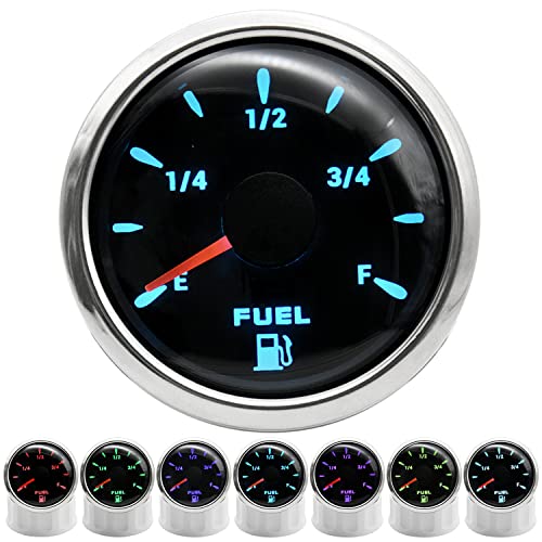 ARTILAURA Marine Fuel Gauge 7 Colors 240-33ohm Boat Fuel Gauge, 2-1/16" 52mm Gas Tank Fuel Gauge Automotive Replacement Black Fuel Level Gauge for Car Boat Marine