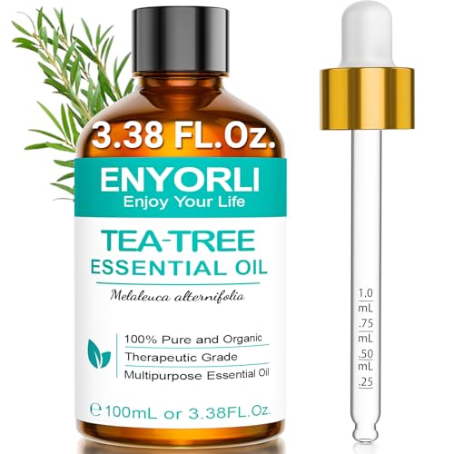 ENYORLI Tea Tree Essential Oil 3.38 fl oz (100ml), Natural Oil for Diffuser, Hair & Scalp Care, Skin...