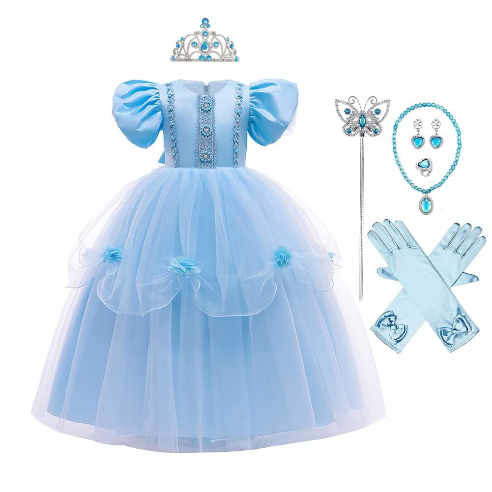 REXREIIGirls Cinderella Princess Costume Fancy Dress Halloween Christmas Pageant Party Birthday Evening Gown w/Accessories