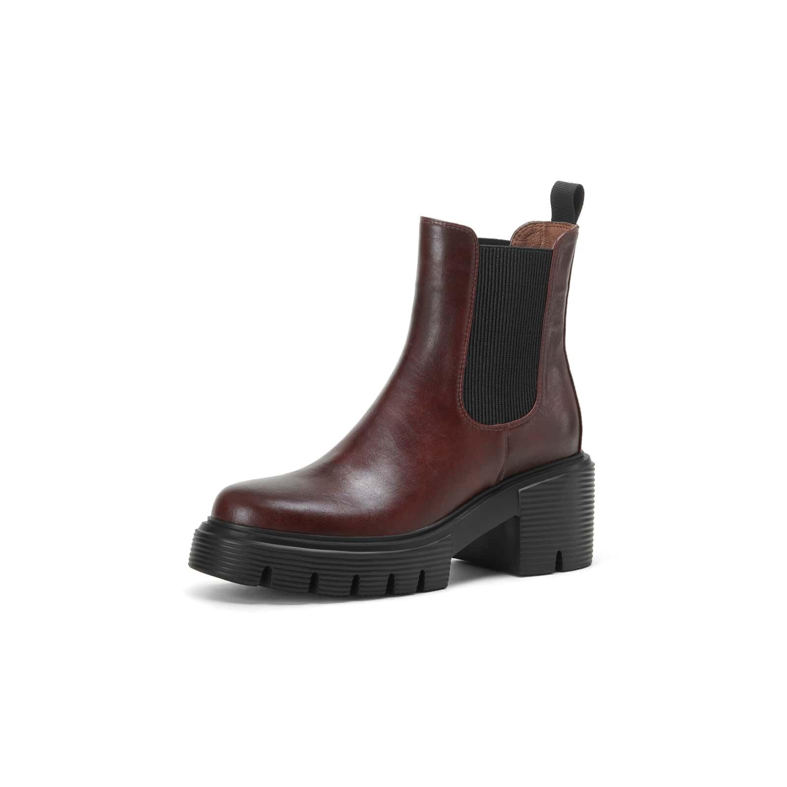 TinaCus Womens Leather Chelsea Boots Handmade Genuine Leather Round Toe Pull On Lug Sole Ankle Booties
