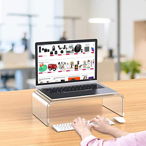Clear Acrylic Computer Monitor Stand Holder, Heavy Duty Monitor Riser For Office Home Desktop Corner, Free Standing Lucite Monitor Stands For Laptop Screen Tablet Tv Lcd, Desk Riser Leg Lift #TOP2