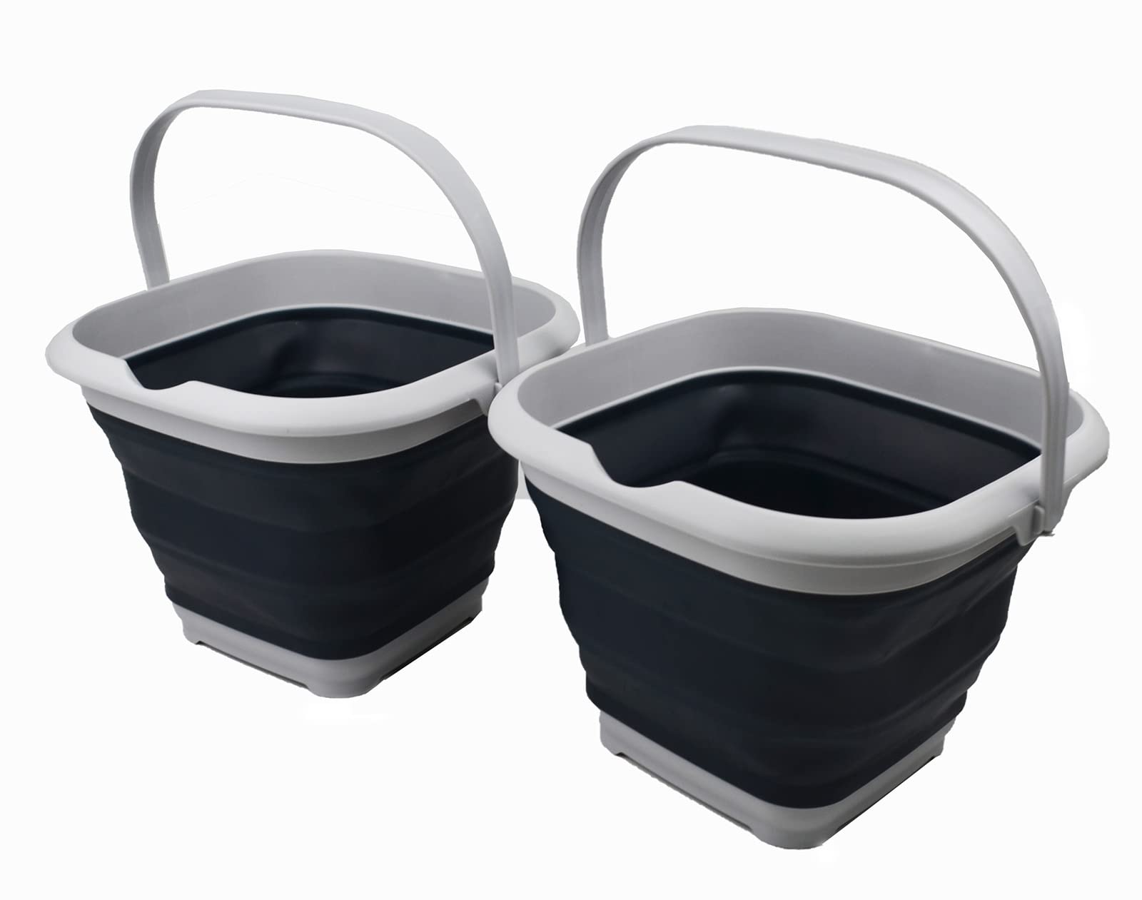 SAMMART 8.5L Collapsible Square Handy Bucket/Foldable SquareWater Pail/Portable Tub with Handle. Size 31cm (Square) (Grey/Slate Grey (Set of 2))