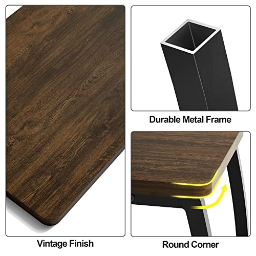 Sriwatana Side Table, C-Shaped End Table With Rolling Wheels,Rustic Sofa Couch Table For Laptop Coffee Snack, Dark Walnut #TOP4