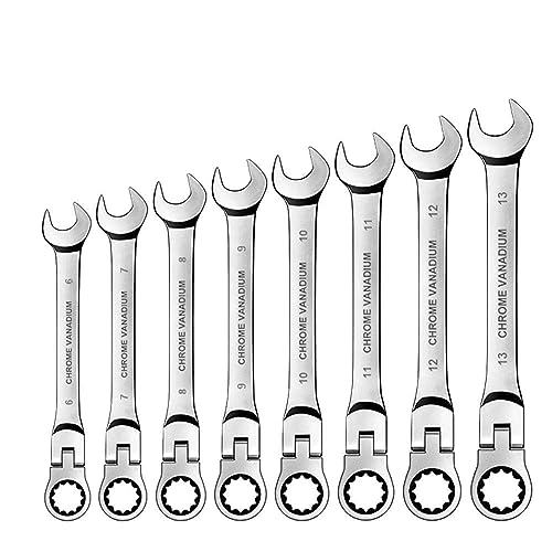 Flex Head Ratchet Wrench Set,Metric,Chrome Vanadium Steel Combination Spanner Wrench Kits Hardware Hand Tool,6pcs