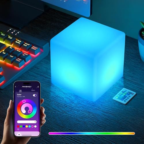 Image of FUYO 8 inch LED Light Cube with Remote Waterproof Light Up Cube Chair, 16 RGB Colors LED Table for Kids Night Light, Glow Cube for Indoor Outdoor Home Patio Party (White-8 inch)