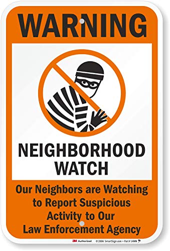 SmartSign 3M Engineer Grade Reflective Sign, Legend "Warning: Neighborhood Watch" with Graphic, 18" high x 12" wide, Black/Orange on White