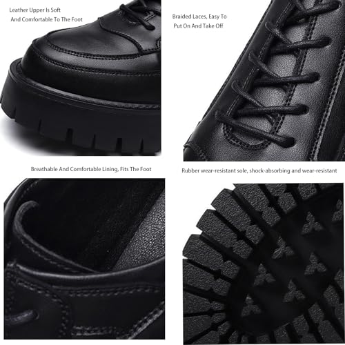 Men's Leather Round Toe Platform Business Oxfords Fashion Classic Lace-Up Comfortable Lug Sole Dress Shoes for Office Prom Evening Wedding Party4