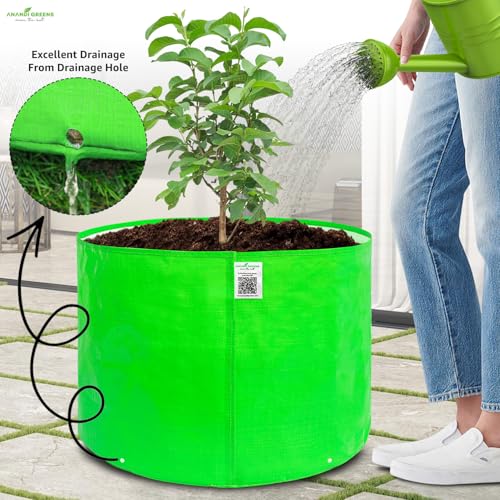 Image of Anandi Green's Premium HDPE Uv Protected 260 GSM Round Green Colour Plant Grow Bag Suitable for Terrace and Vegetable Gardening Size 24x18 Inch Pack of 2