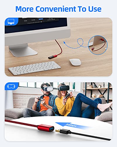 Sunguy 5Gbps Usb 3.0 Extension Cable, 1Ft Usb Extender, Usb A Male To Female Cord, High Data Transfer Compatible With Xbox, Hard Drive, Webcam, Usb Keyboard, Mouse, Flash Drive, Oculus Vr (Red) #TOP3