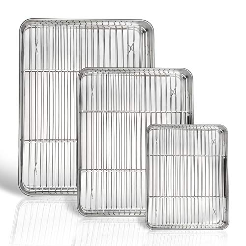 P&P CHEF Baking Sheet and Rack Set, 6 PACK (3 Sheets + 3 Racks), Stainless Steel Baking Cookie Sheets Pans with Cooling Rack for Baking and Roasting, Oven & Dishwasher Safe