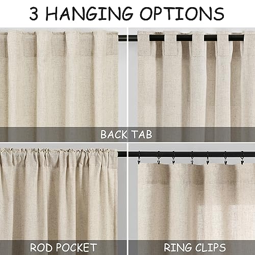 Image of Nanspring Beige Linen Curtains 63 inches Long for Bedroom Back Tab Sheer Beige Curtains Modern Farmhouse Coastal Decor Cotton Textured Gauze Curtain for Bathroom 2 Panel Set 38x63