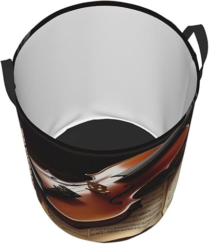 Miniatura 3 de Cesta circular con estampado de violín y libro, impermeable, cesta organizadora de lavandería, con asas, para ropa, juguetes, tamaño mediano