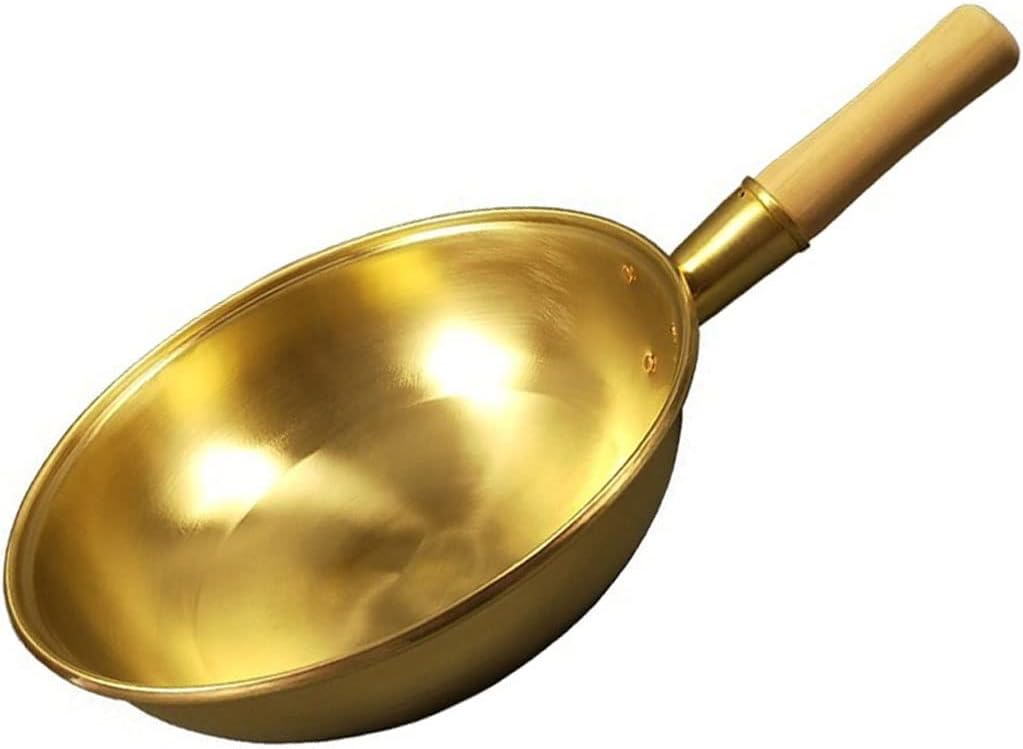 Cookware Copper Wok Pan Copper Pot Thickened Wooden Handle Frying Pan Brass Frying Pan Cookware Cooking Wok Copper Cooker (Color : D, Size : 32cm)