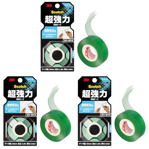 3M 両面テープ 超強力 透明 素材用 幅19mm 長さ1.5m スコッチ KTD-19 小巻 (× 3)