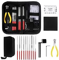 Guitar care accessories tools kit includes 10 types mini diamond grit file set, string action ruler gauge tool, guitar truss rod allen wrench adjustment tool.The kit most useful, popular matching tools for Guitar Care and Maintenance,Suitable complet...