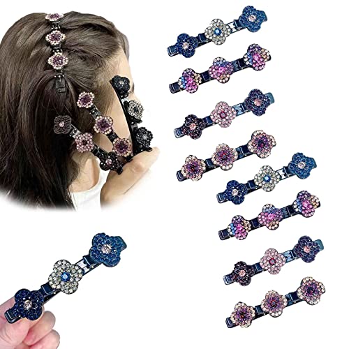 4/8PCS Satin Fabric Hair Bands, Four-Leaf Clover Chopped Hairpin Duckbill Clip, Hair Clip Duckbill Rhinestones Clip Sparkly Headdresses for Women Decorative Hair Clip Fancy Flower Barrette (8pcs)