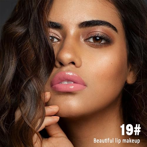 Image of evpct Nude Pink Shiny Longwear No-Budge Liquid Lip Color Lipstick Makeup, Highly Pigmented Color Instant Shine, Waterproof Long Lasting Lipstick for Women, Lip Stain Gloss with Lip Liner Brush, 19#