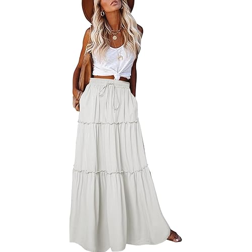 EARKOHA Womens Casual High Waist Tie Paisley Print Long Maxi Skirt with Pockets