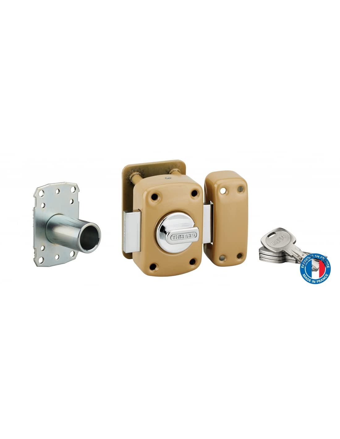 Cerradura de botón de alta seguridad, sistema de cierre eficiente, acero sellado, cilindro de 45 mm, 4 llaves planas de latón, placa de blindaje, cabujón de cilindro, puerta de entrada, THIRARD