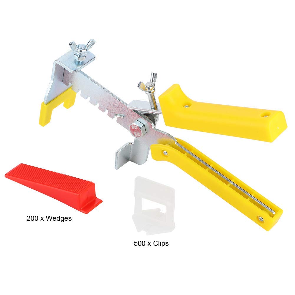 Sistema di livellamento per piastrelle, strumenti per sistema di livellamento per piastrelle in plastica da pavimento, 500 x clip + 200 x cunei + 1 x pinze