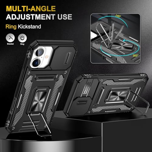 Image of Luxe Back Cover for Compatibe for Apple iPhone 16 | D10 Tough Armor Case | Sliding Camera Shield | 360 Protection | Kickstand Ring Holder | Military-Grade Bumper Case