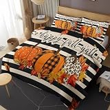 Nesphy Fall Pumpkin Leaves Queen Comforter Set, Autumn Orange Thanksgiving Bedding Set 3 Piece, All Season Soft Toddlers Children Adults Bedroom Bed Decoration Comforter and 2 Pillow Shams