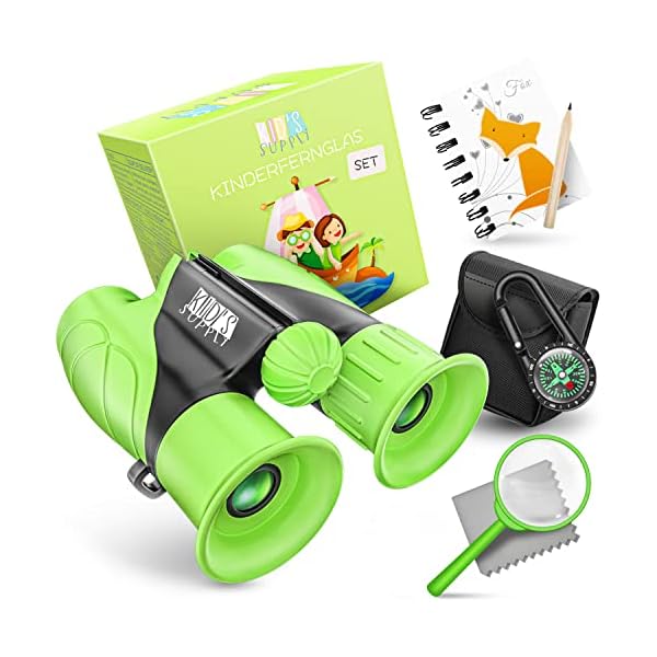 Kids Supply Fernglas für Kinder 8x21 mit Lupe & Kompass & Tasche − Kinderfernglas im Entdecker Set − Fernrohr für Kinder…