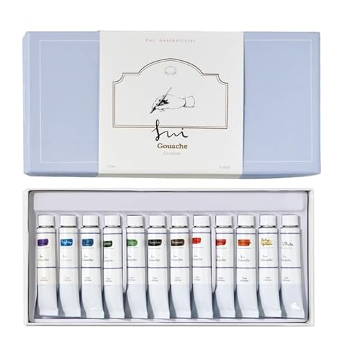 SUI Gouache Watercolor Gouache Paint Set – 12 Professional Artist Colors (7.5ml Tubes) Portable Painting Kit for Watercolor, Gouache, Illustration & Travel Art