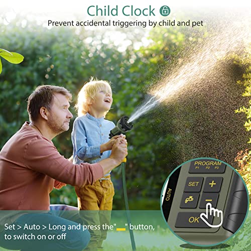 Water Sprinkler Timer Programmable Irrigation Hose Timer with 3 Individual Watering Programs and Rain Delay for Garden Lawn Pool Filling, Green