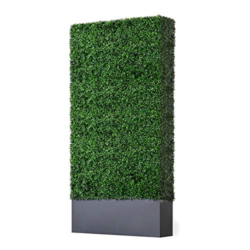 Agpl Upgraded Artificial Boxwood Hedge Wall With Dark Gray Stainless Steel Planter (96" Height 48" Width 12" Deep) Room Divider And Privacy Wall (96) Backdrops #TOP4