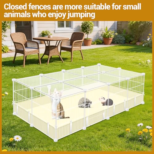 Image of VISCOO 20 Panels Guinea Pig Cages, 48 inch x 24 inch x 16 inch DIY Small Animal Playpen with Transparent Top & Waterproof Mat, Enclosed Rabbit Cage for Bunny, Guinea Pigs, Hamsters, Metal Wire Yard Fence
