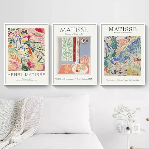 Art mural Henri Matisse triptyque affiche vintage beige impression sur toile abstraite 60x80cm